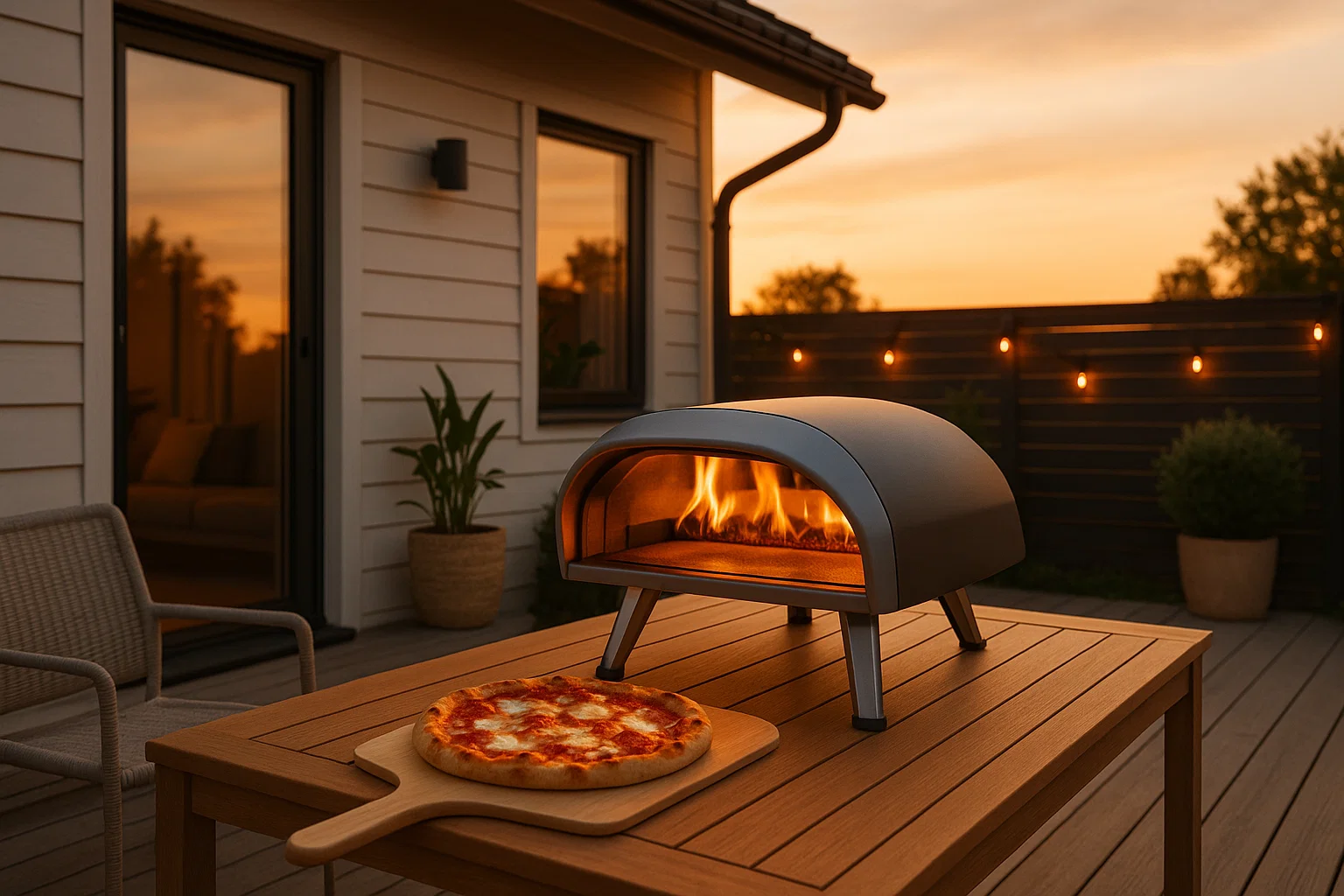 beste-pizzaovn Pizzaovn med flammer i solnedgang