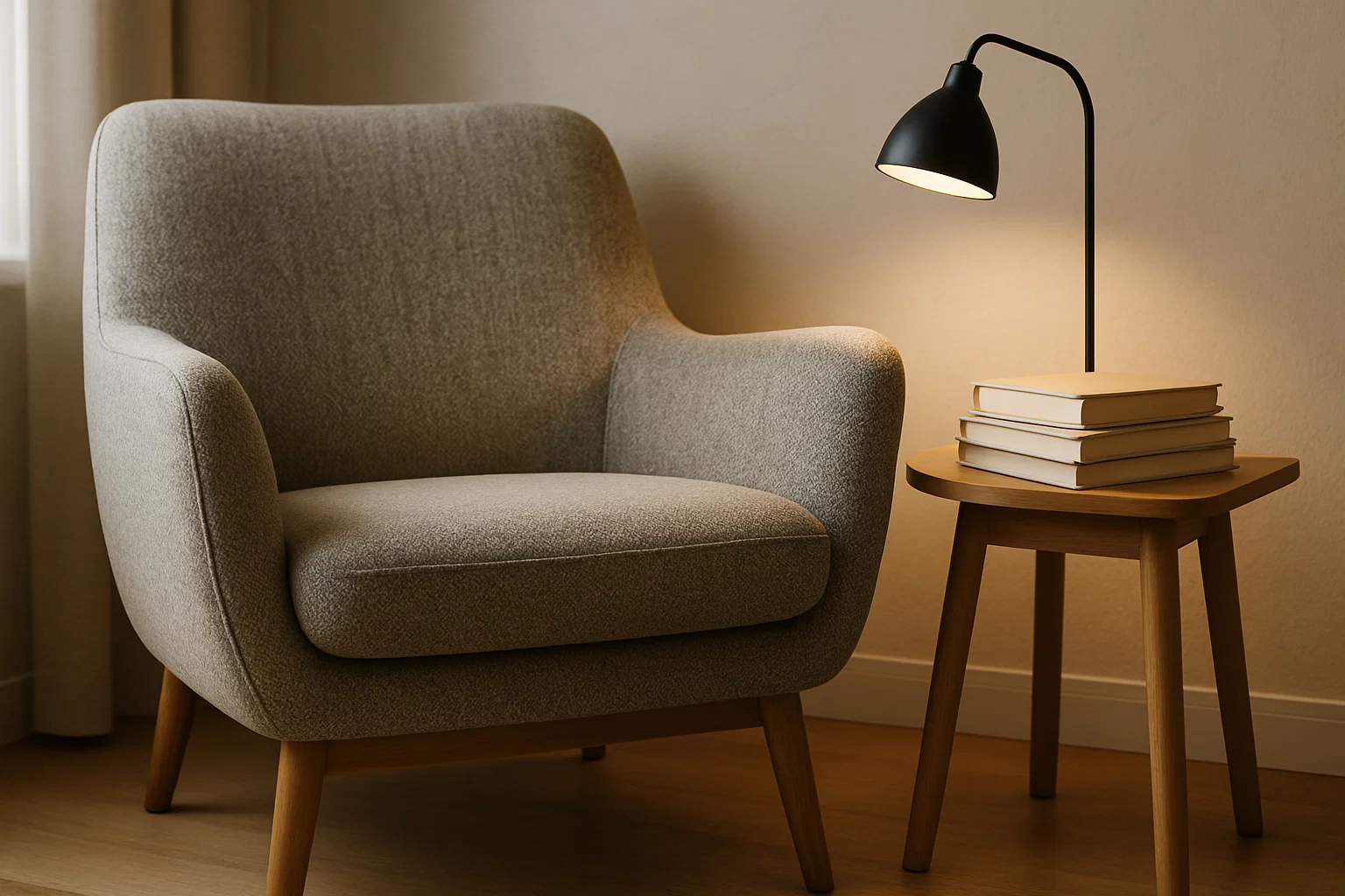 lenestol Moderne lenestol med lampe og bøker