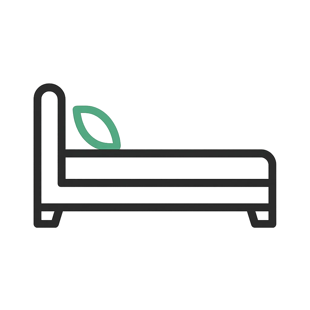 En enkel seng med pute