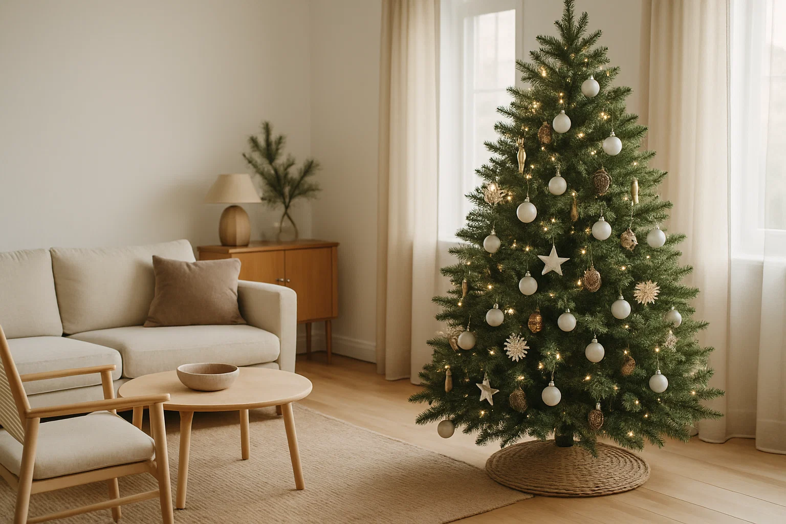 Et kunstig juletre i en norsk stue