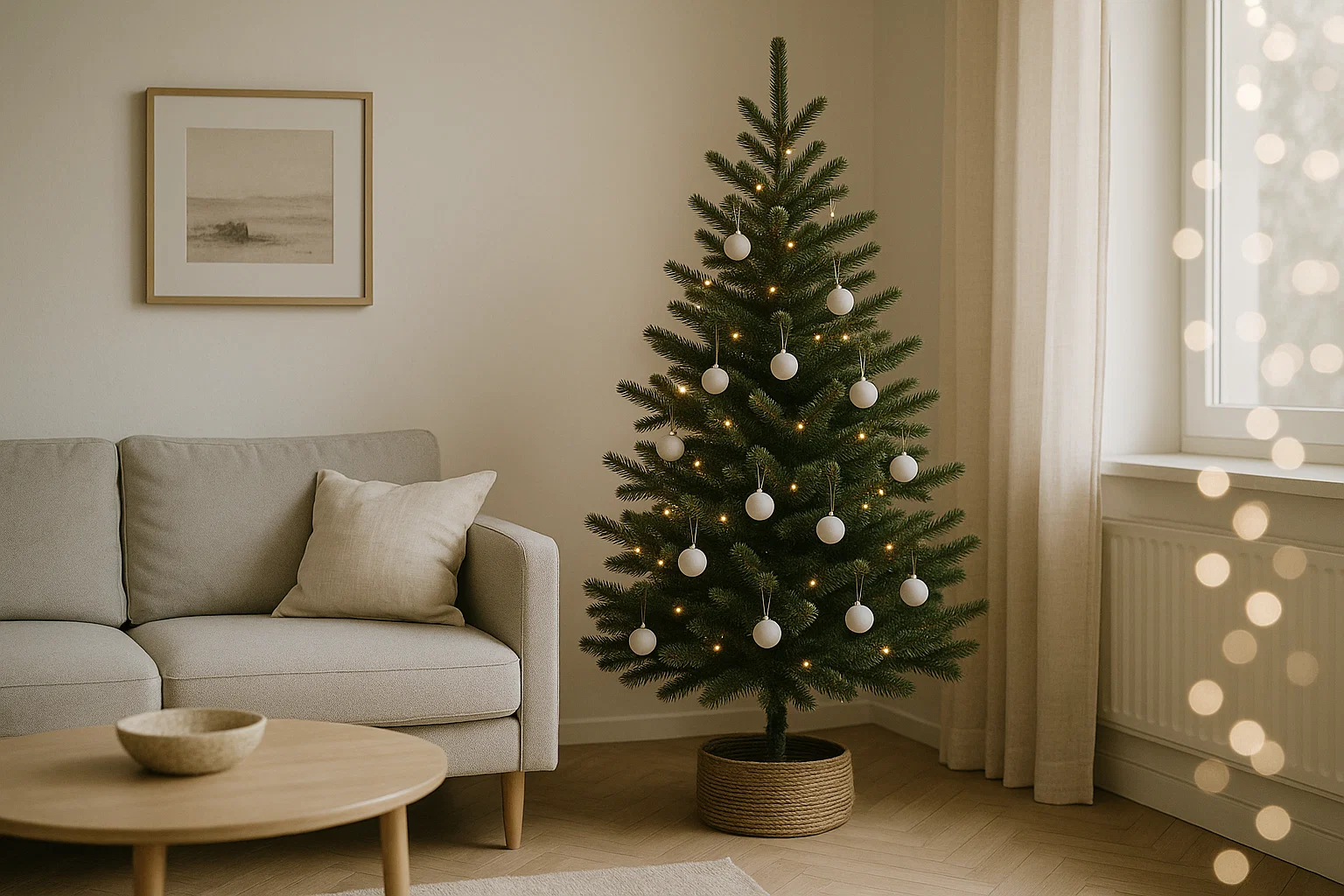Et kunstig juletre i en norsk stue