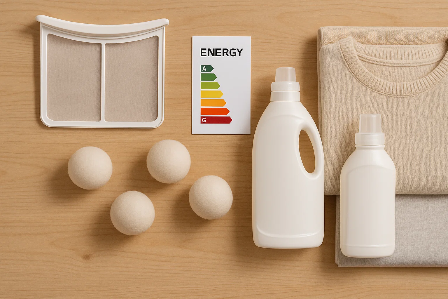 Utstyr til vaskemaskin, energimerking og klær