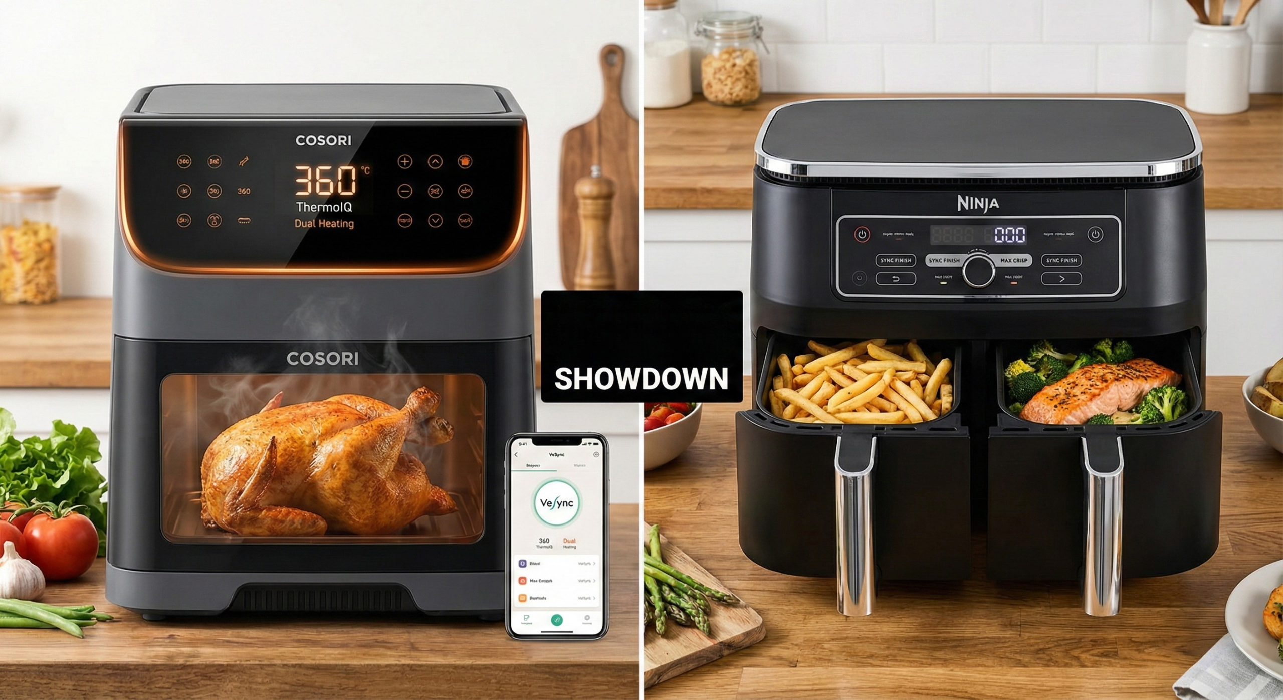 Cosori Dual Blaze til venstre, Ninja Foodi AF400 til høyre