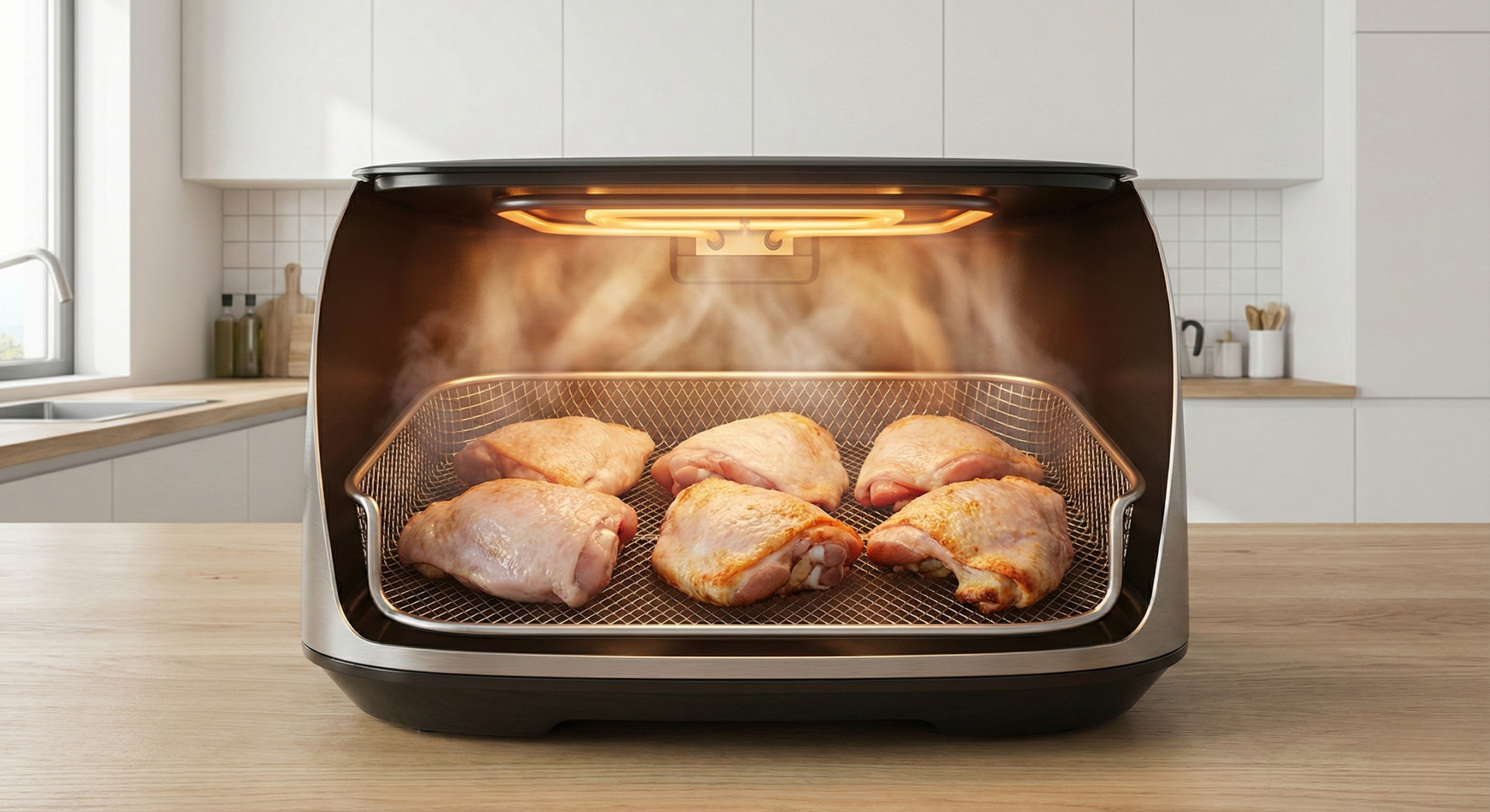 Kyllinglår som blir stekt inne i en airfryer