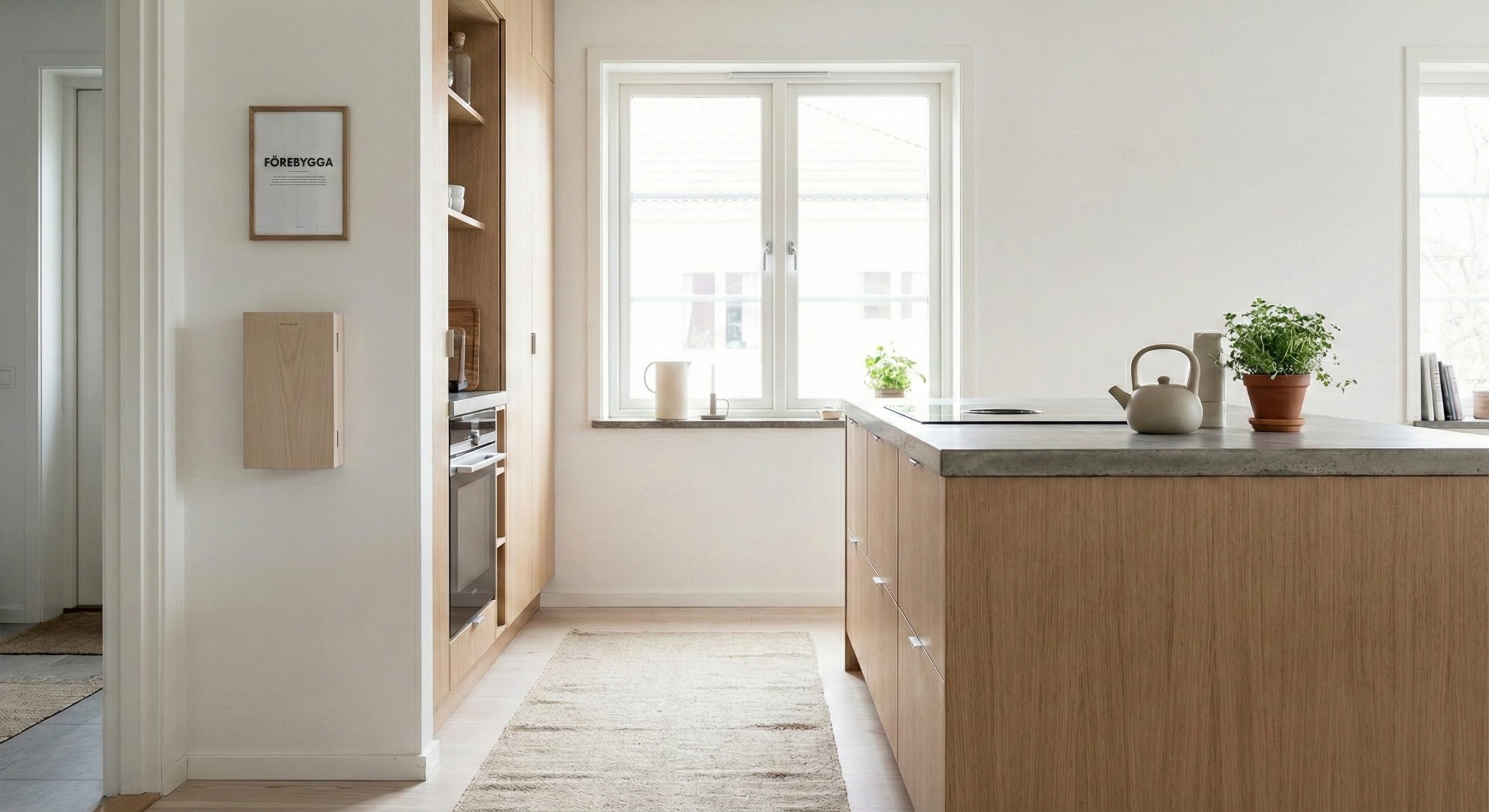 Et brannteppe på en vegg i et nordisk kjøkken