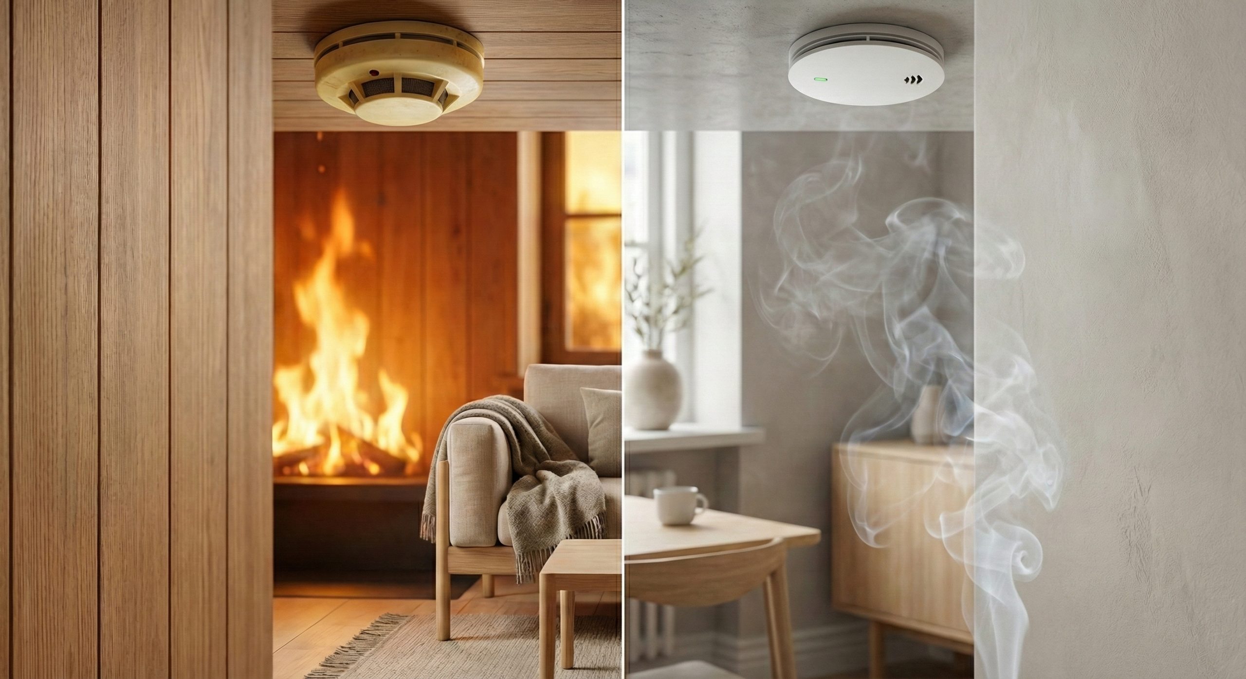 Ionisk og optisk røykvarsler side om side