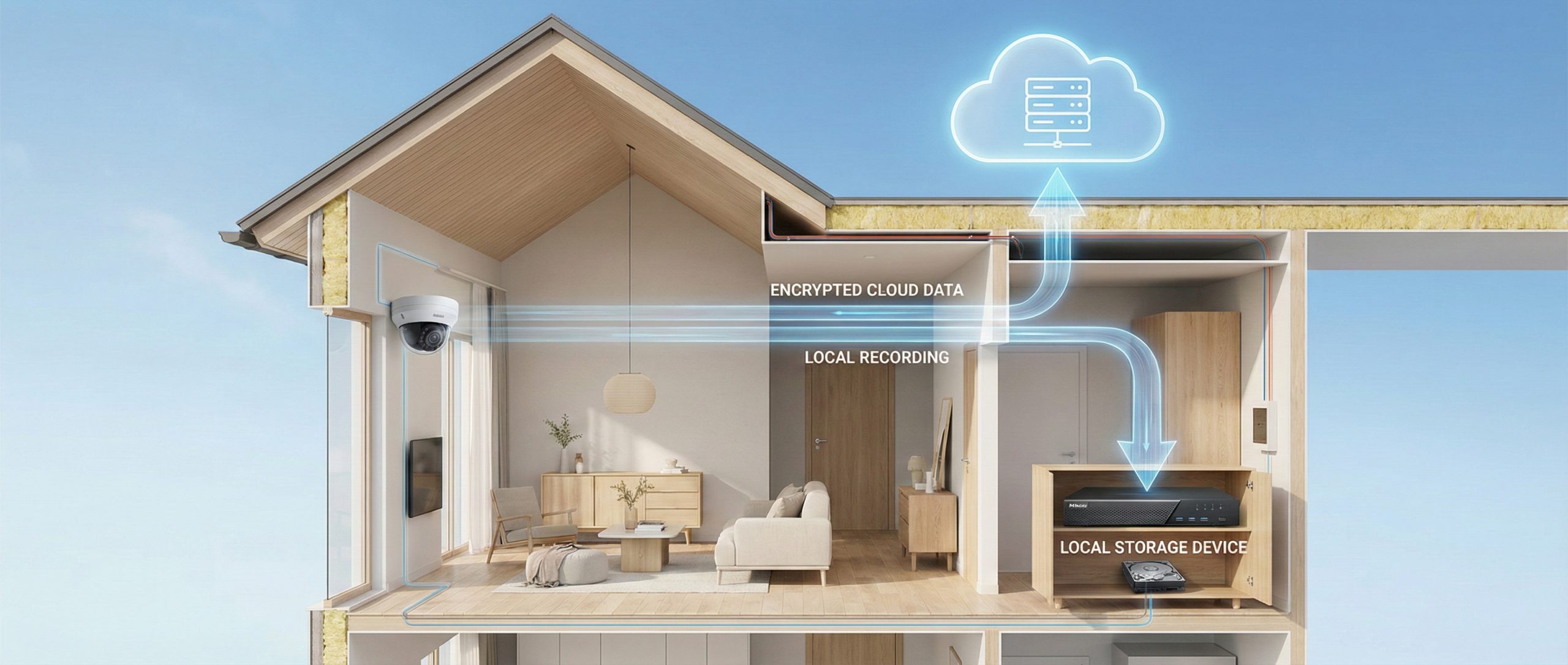 Et illustrasjonsbilde av lokal vs skylagring av overvåkningskamera