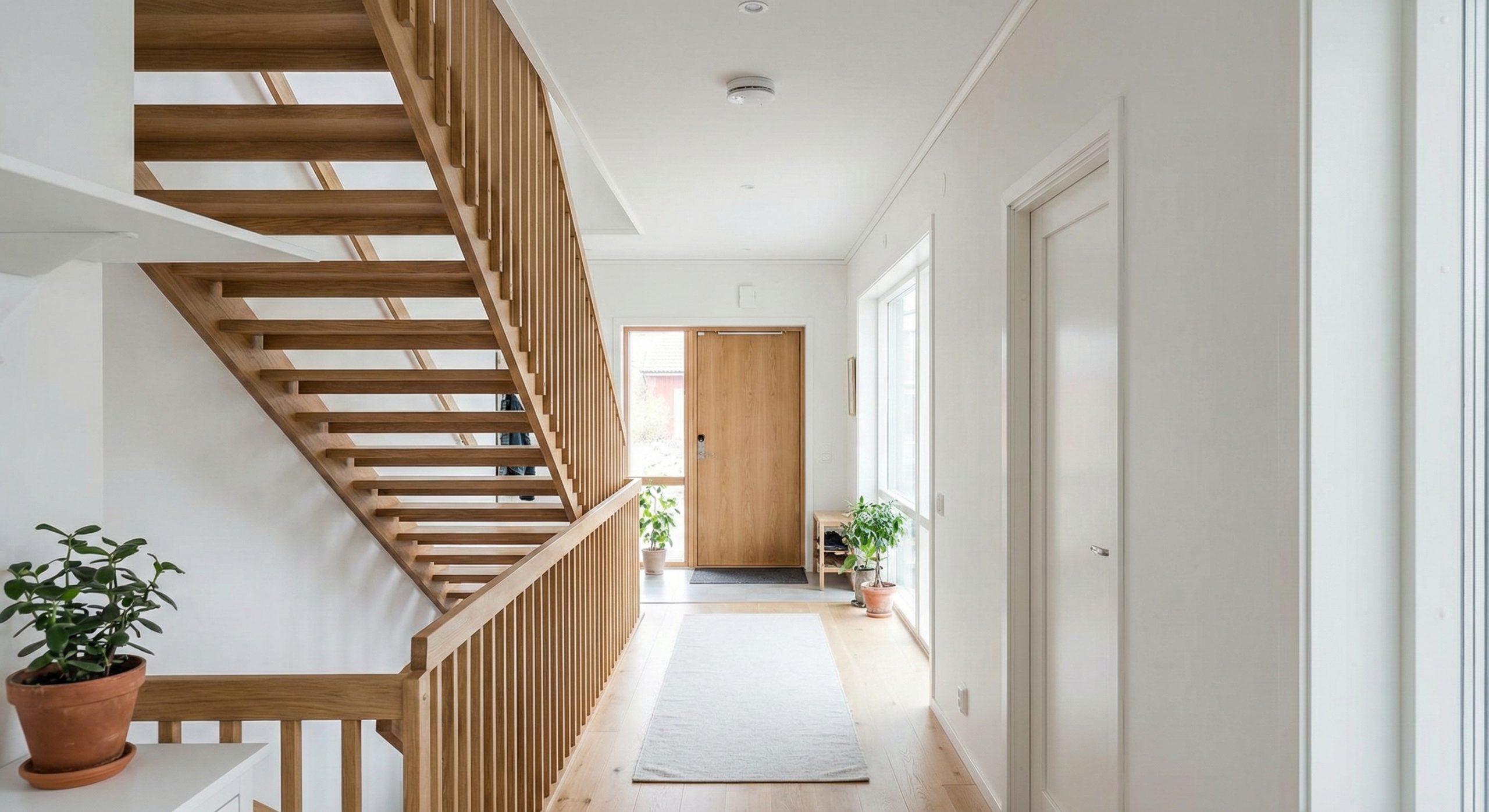 En norsk gang med røykvarsler i taket