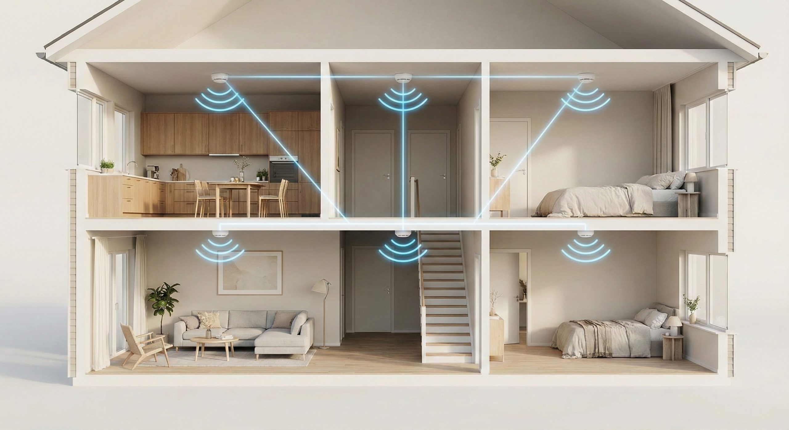 Røykvarslere i ulike rom koblet sammen