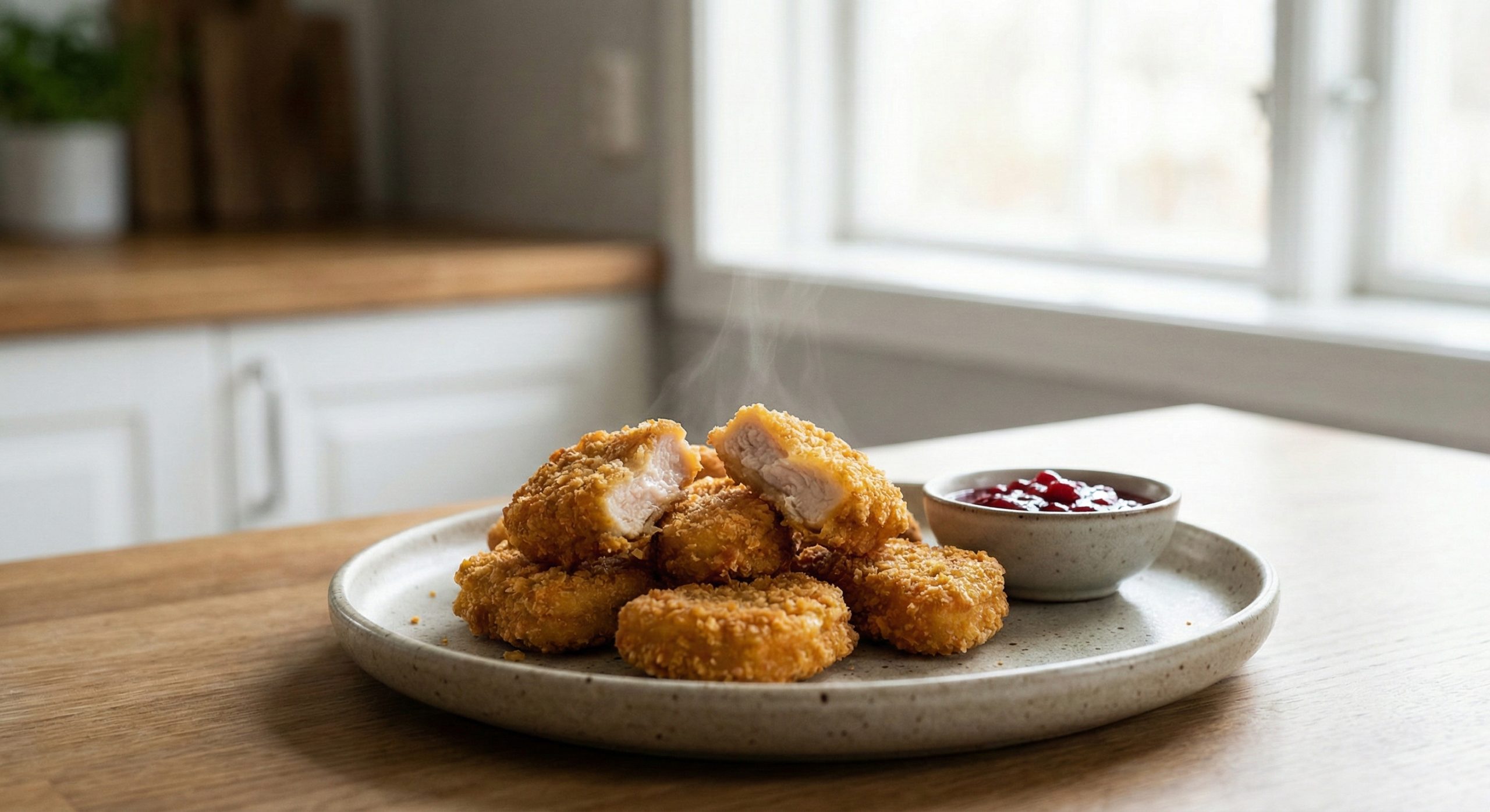 Ferdiglagde airfryers med dip på en tallerken