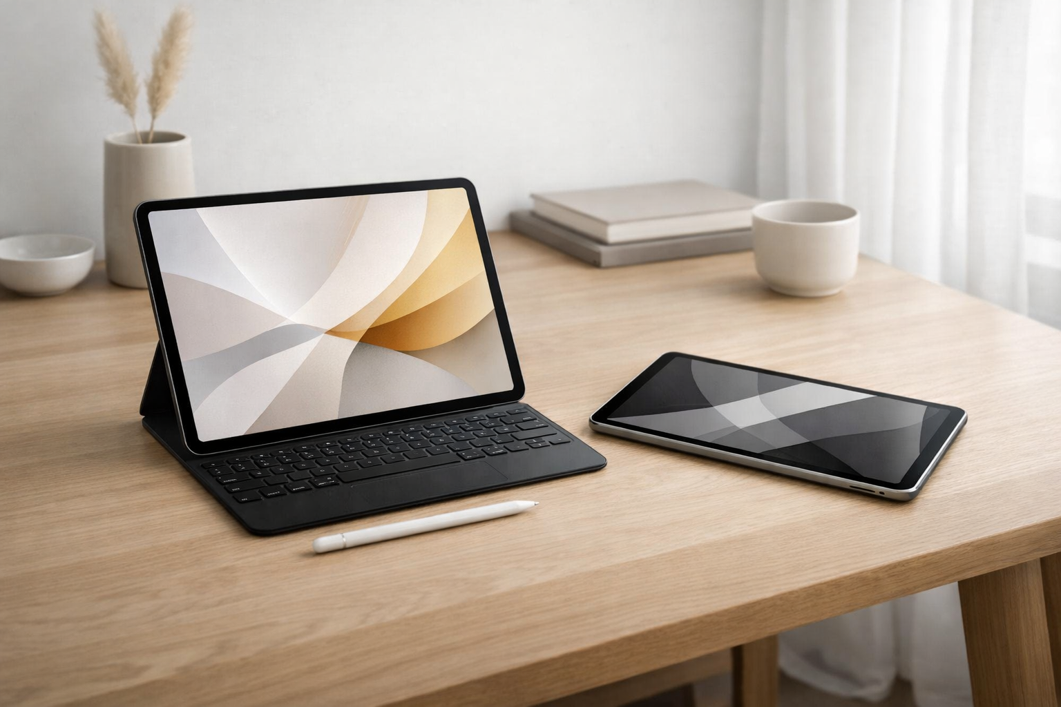 To ulike nettbrett på et kontorbord