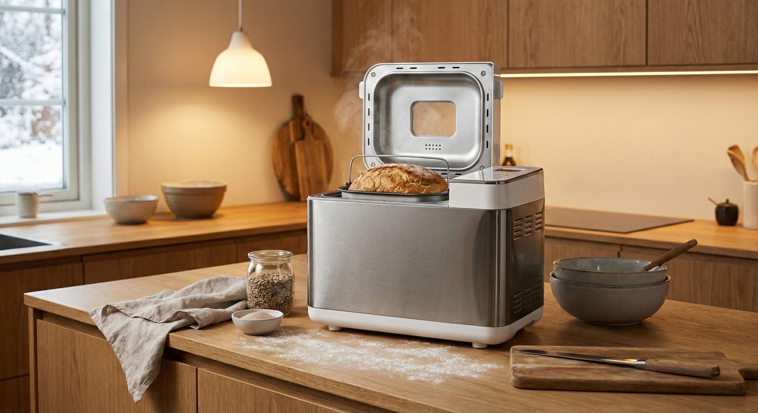 En brødbakemaskin på en kjøkkenbenk