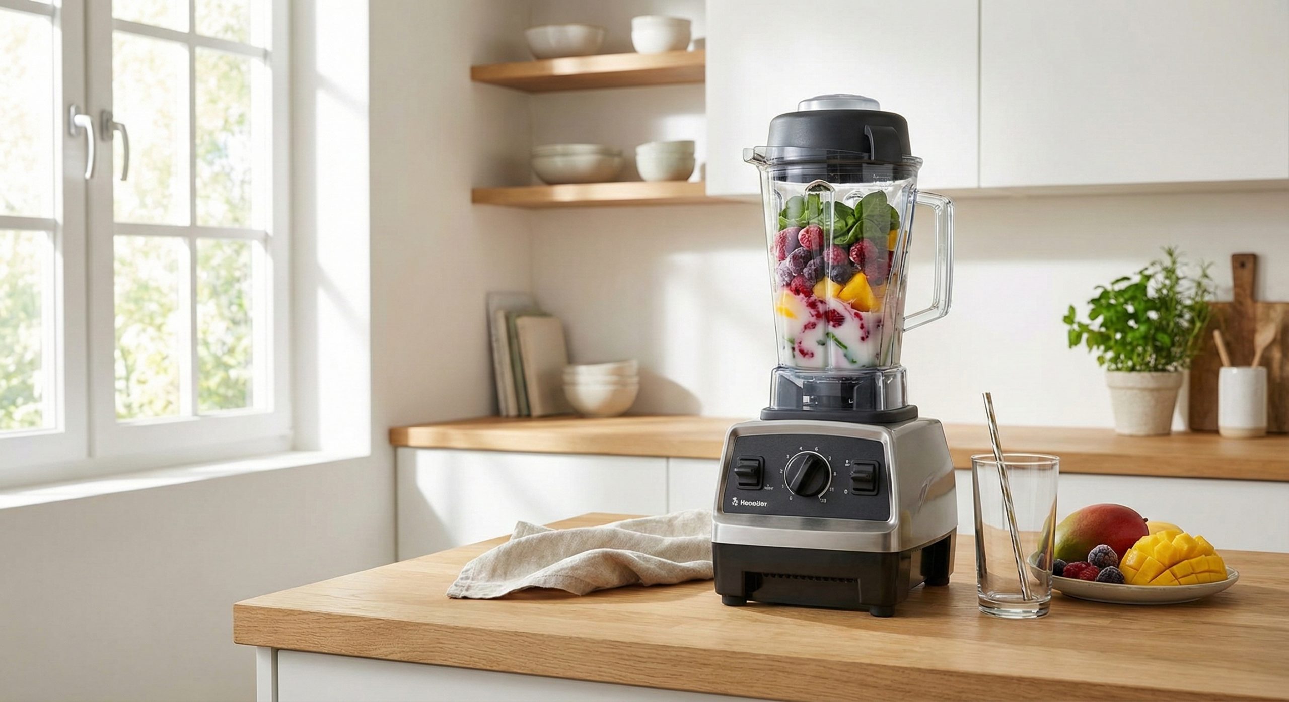 En blender på en kjøkkenbenk