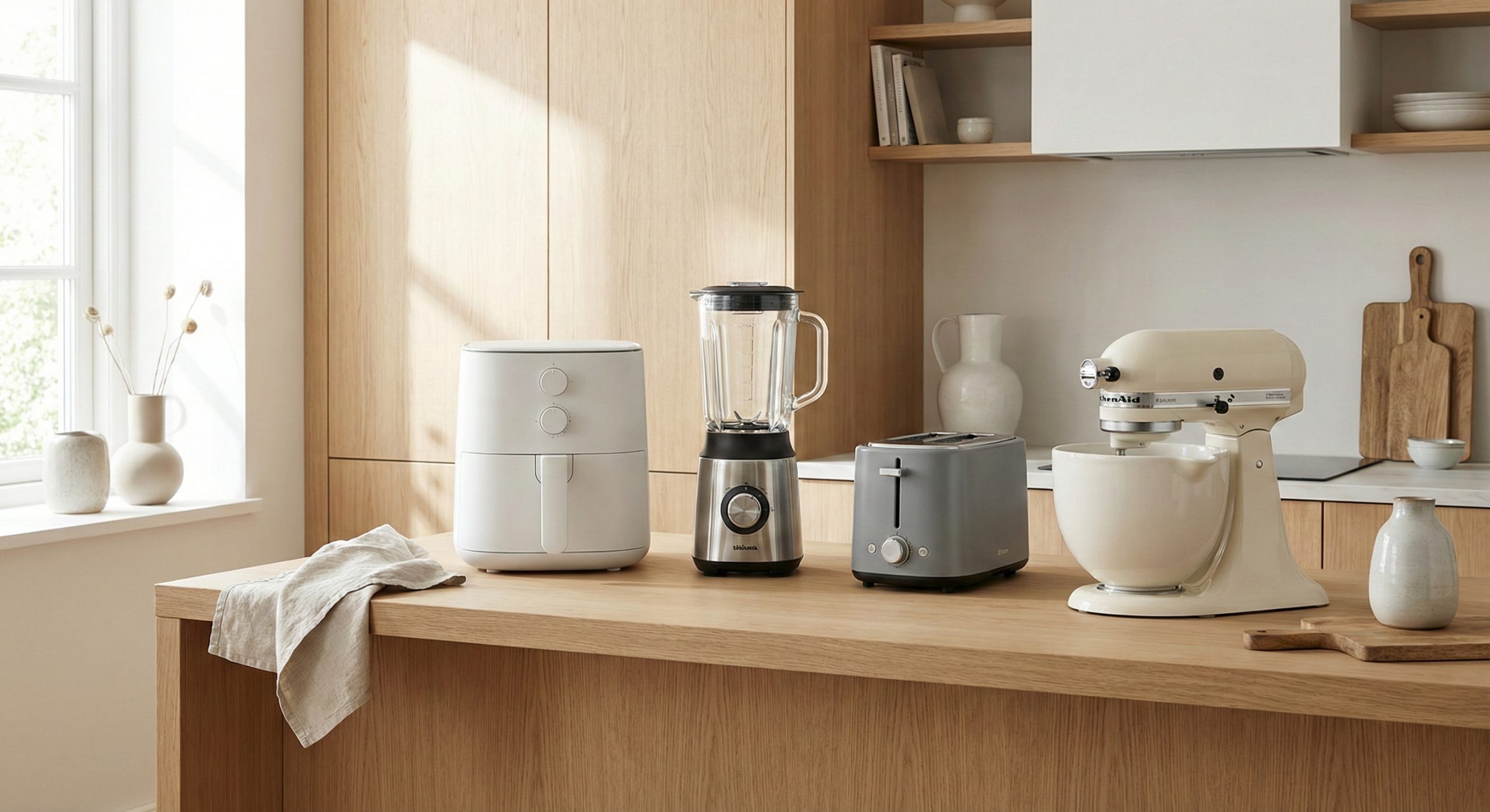 Ulike kjøkkenapparater på en kjøkkenbenk