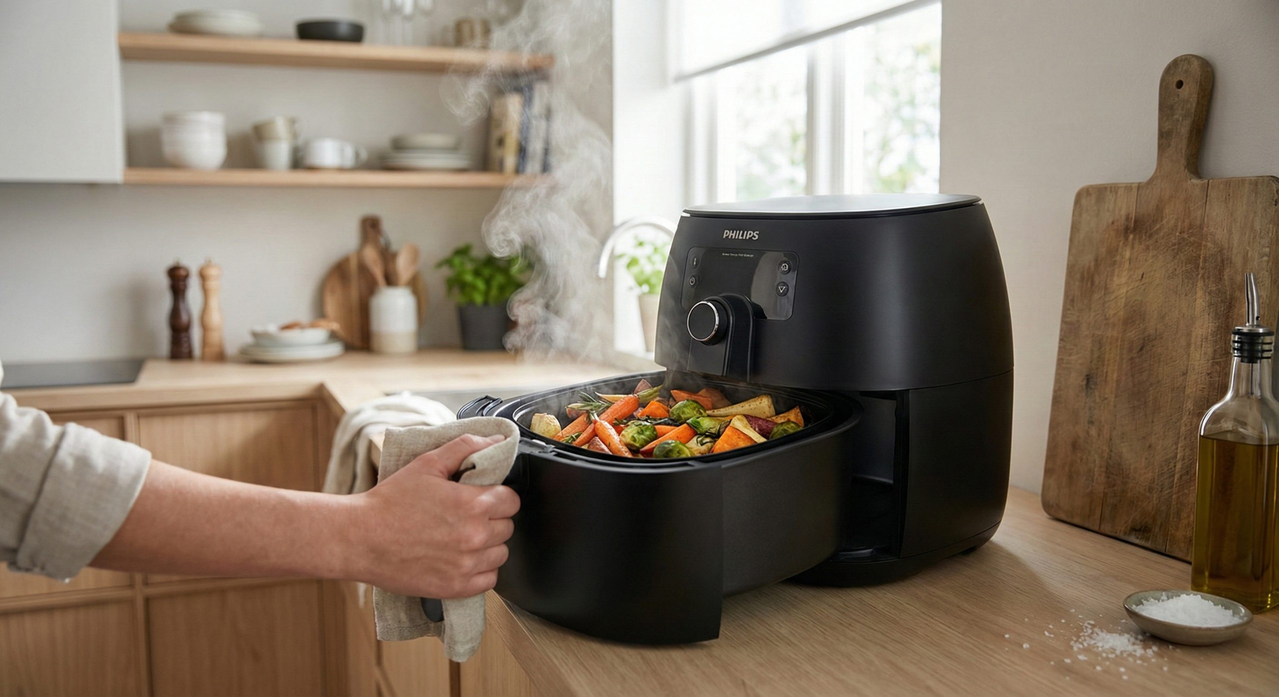 En airfryer på en kjøkkenbenk