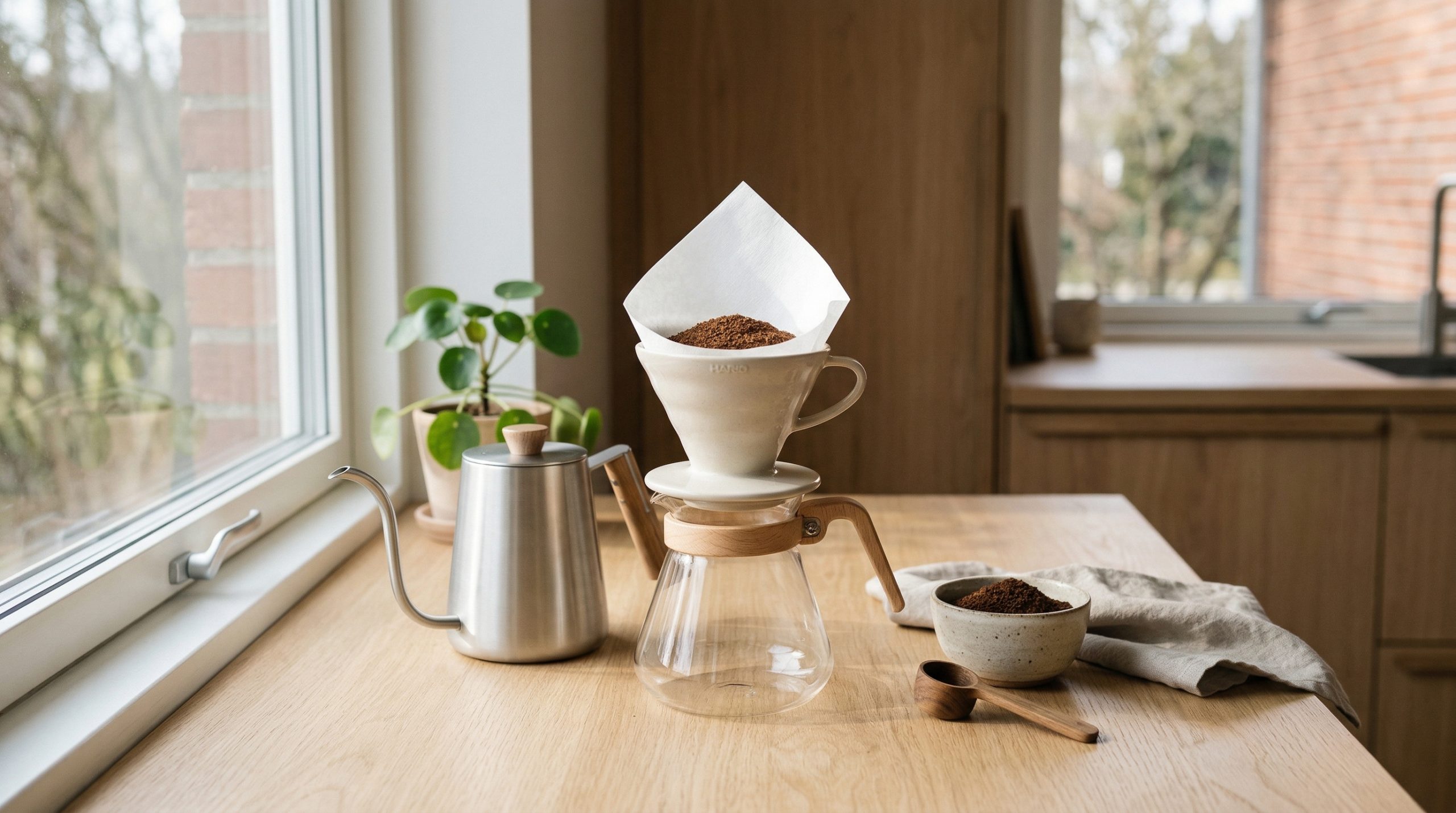 En kopp kaffe med måleinstrument for å få riktig mengde kaffe i koppen
