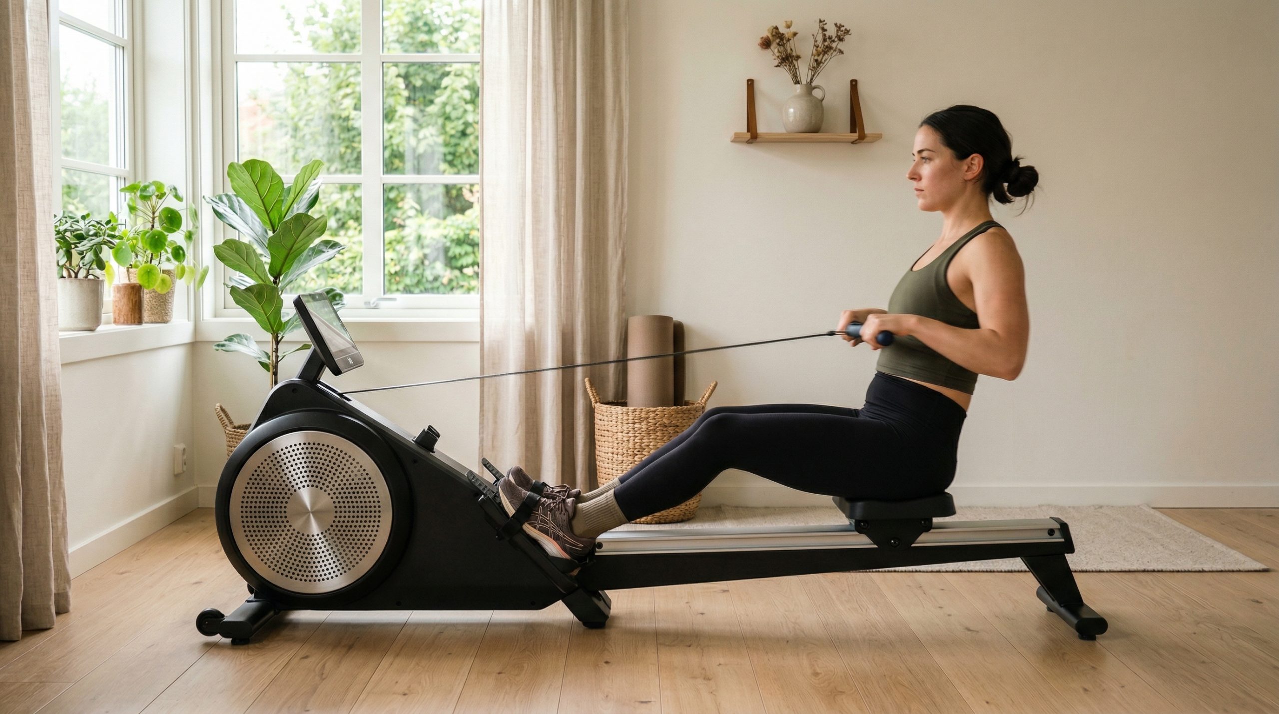 En kvinne som bruker en moderne romaskin