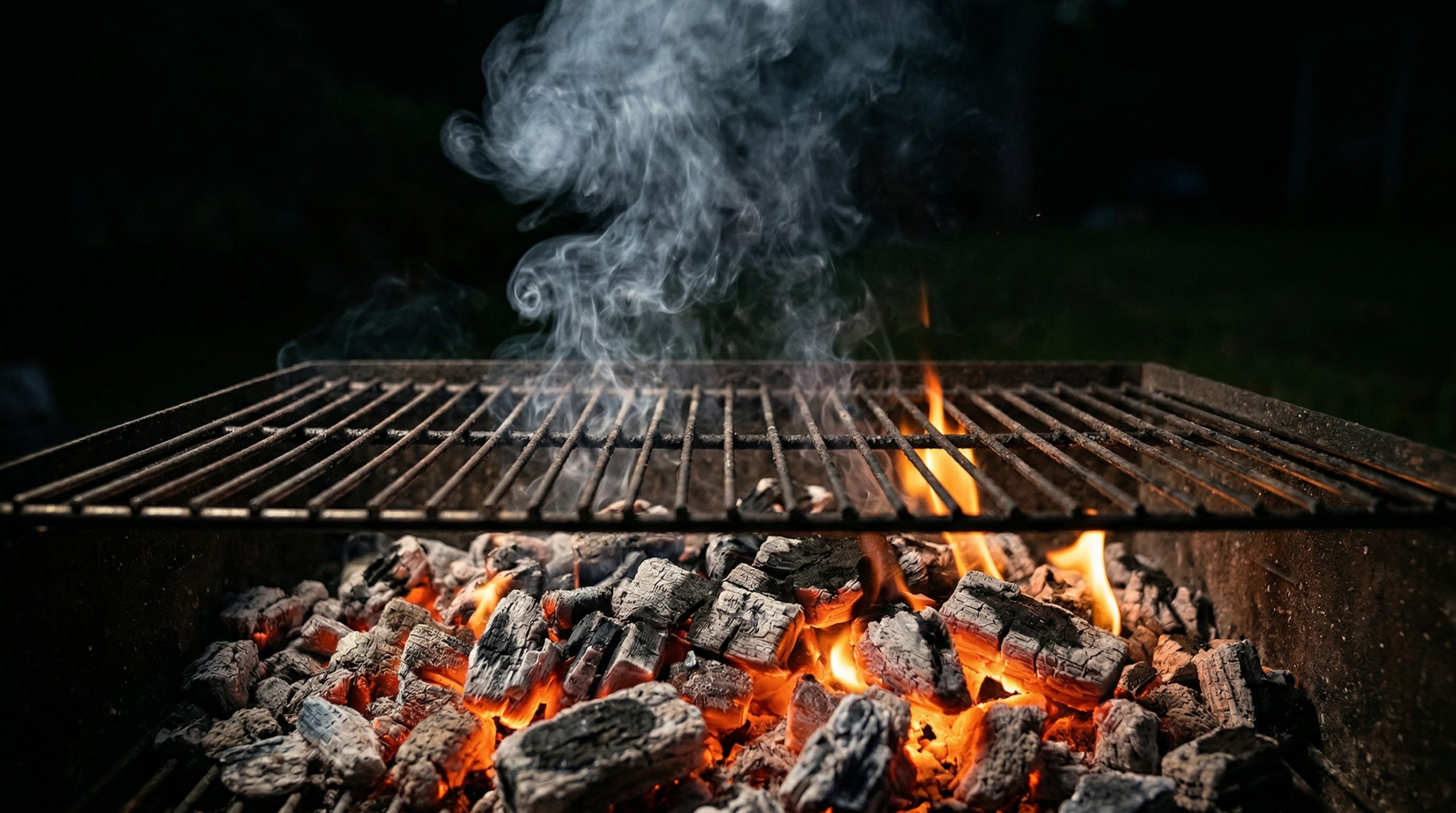 Nærbilde av en kullgrill i aksjon