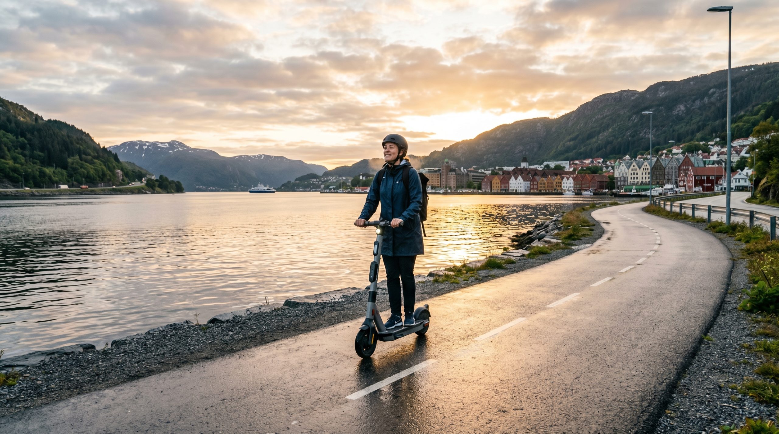 En elsparkesyklist på en landevei