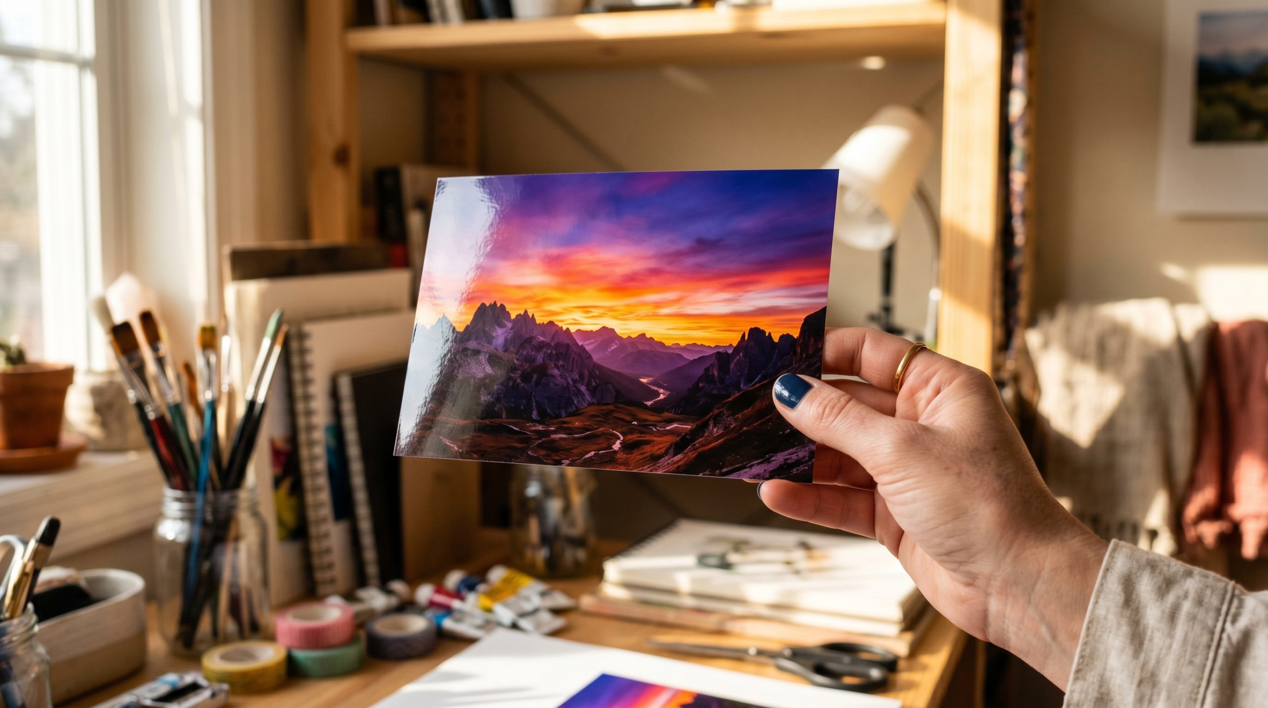 En hånd som holder et nyprintet bilde