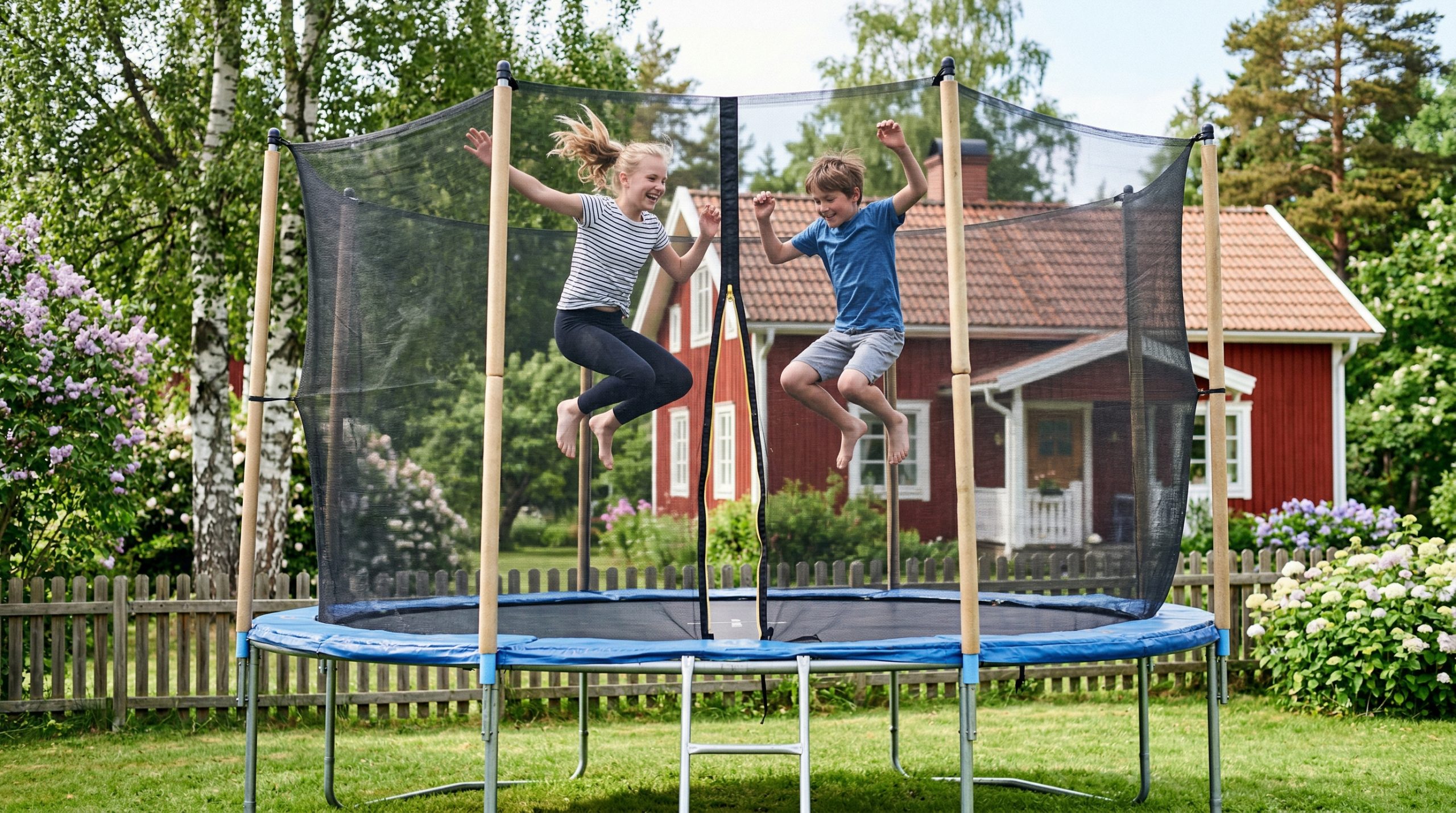 To barn som hopper på en vanlig trampoline