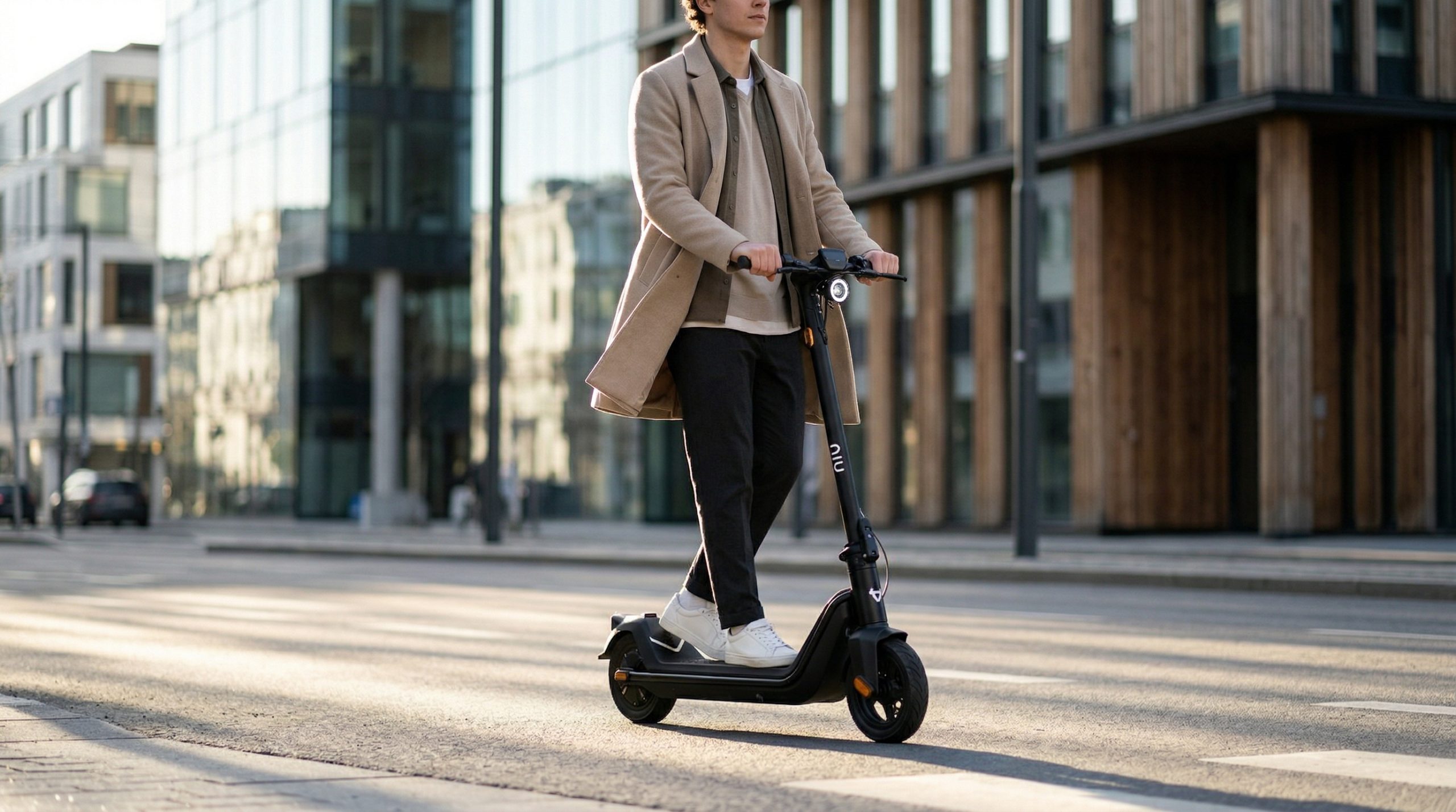 En mann som kjører rundt på KQi3 Pro i en bygate