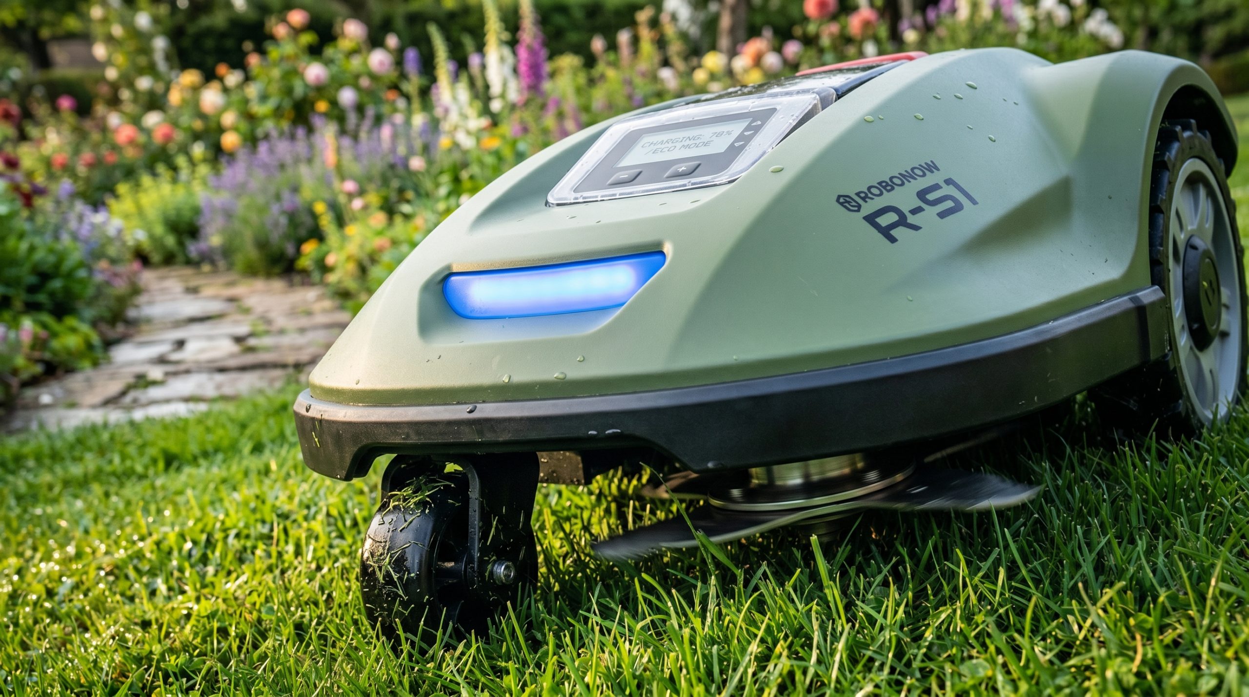 Nærbilde av en moderne robotgressklipper