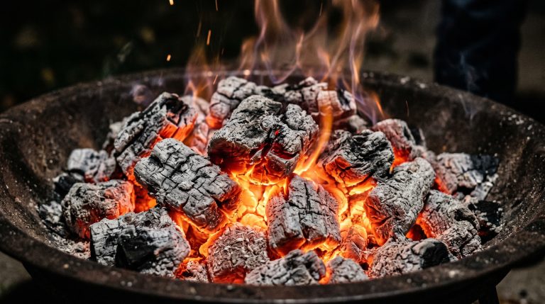 Kull i en kullgrill som brenner