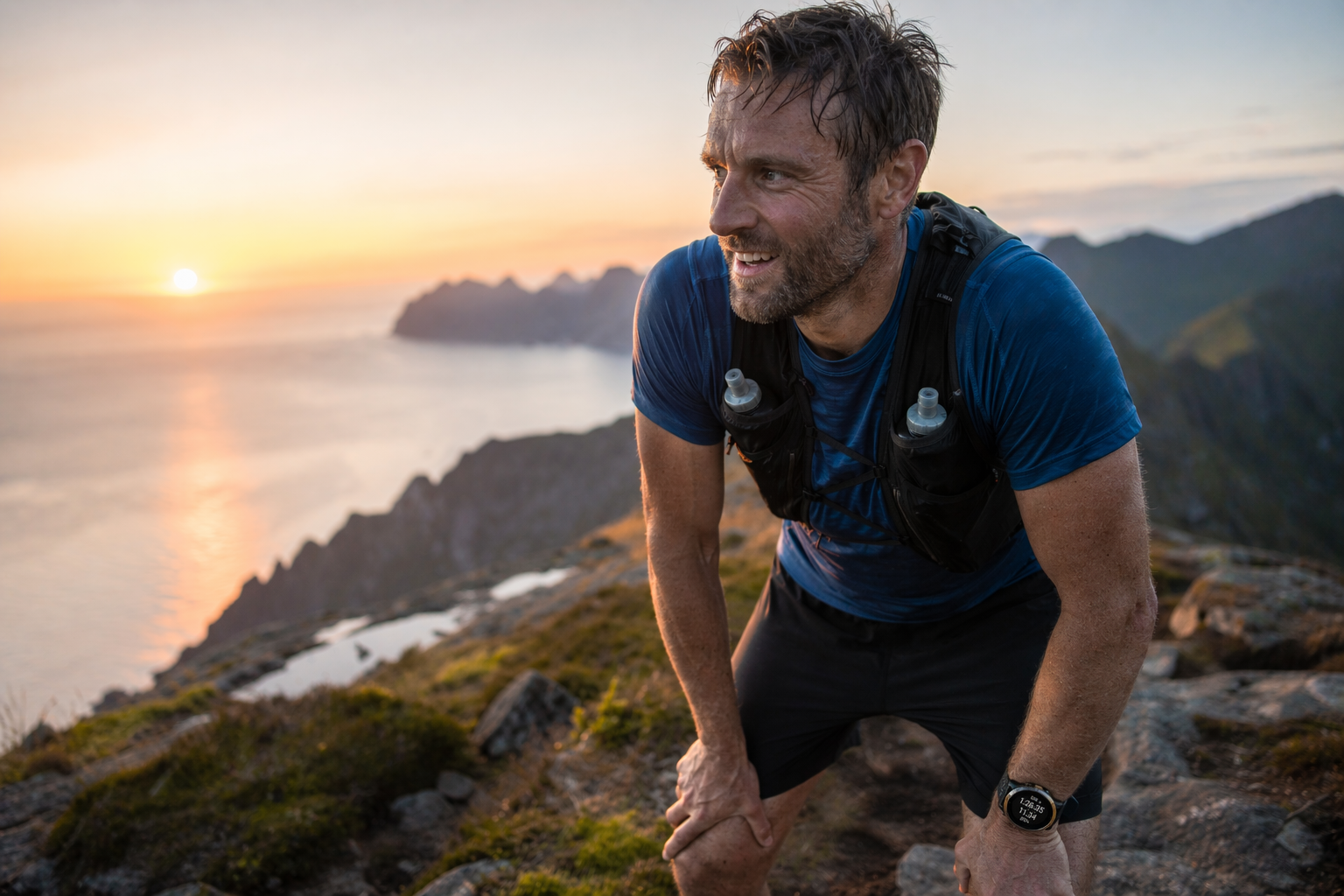 En mann etter en løpetur med en smartklokke på hånda