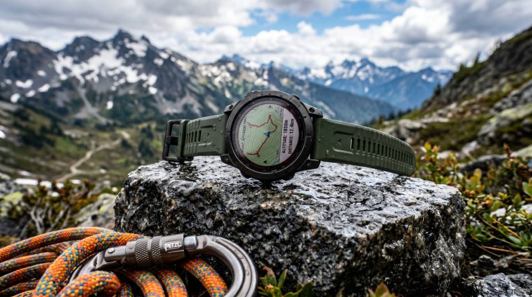 Smartklokke på en stein på et fjell