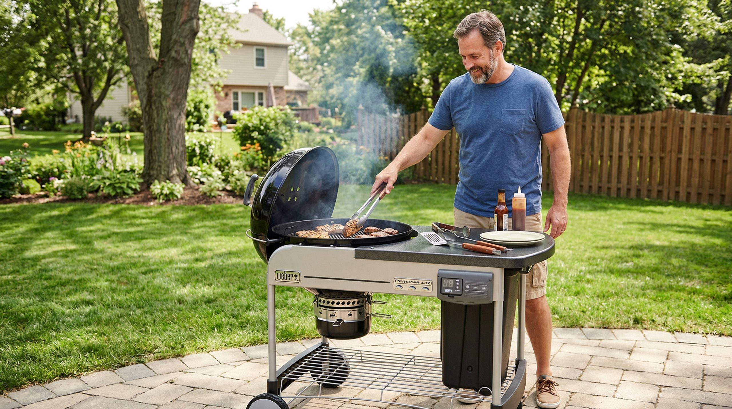 En mann som griller på sin Weber Performer Deluxe GBS