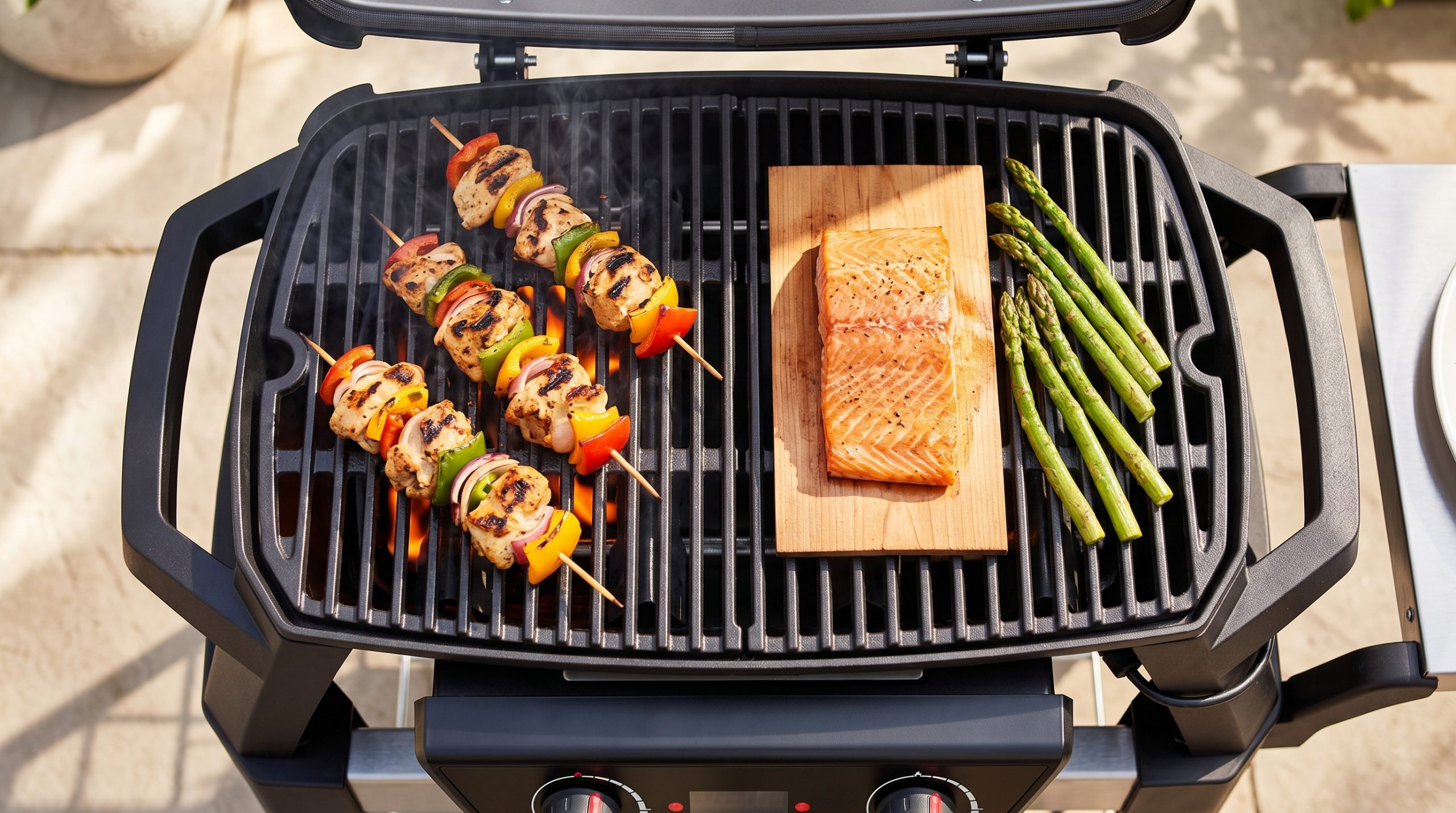 Mat lagt på en Weber Pulse 2000 elektrisk grill