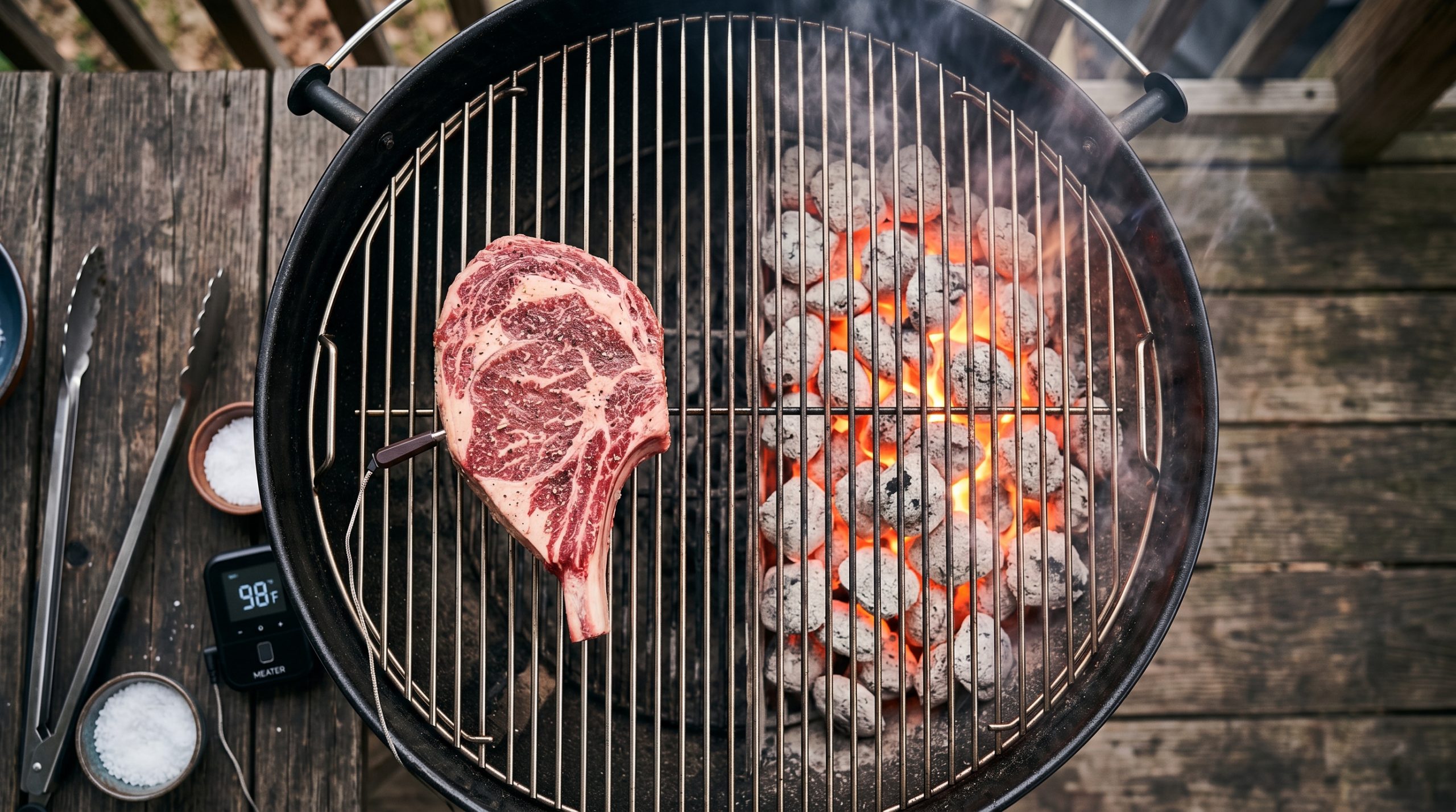 En grill med alt kull på en side, og indirekte varme på den andre