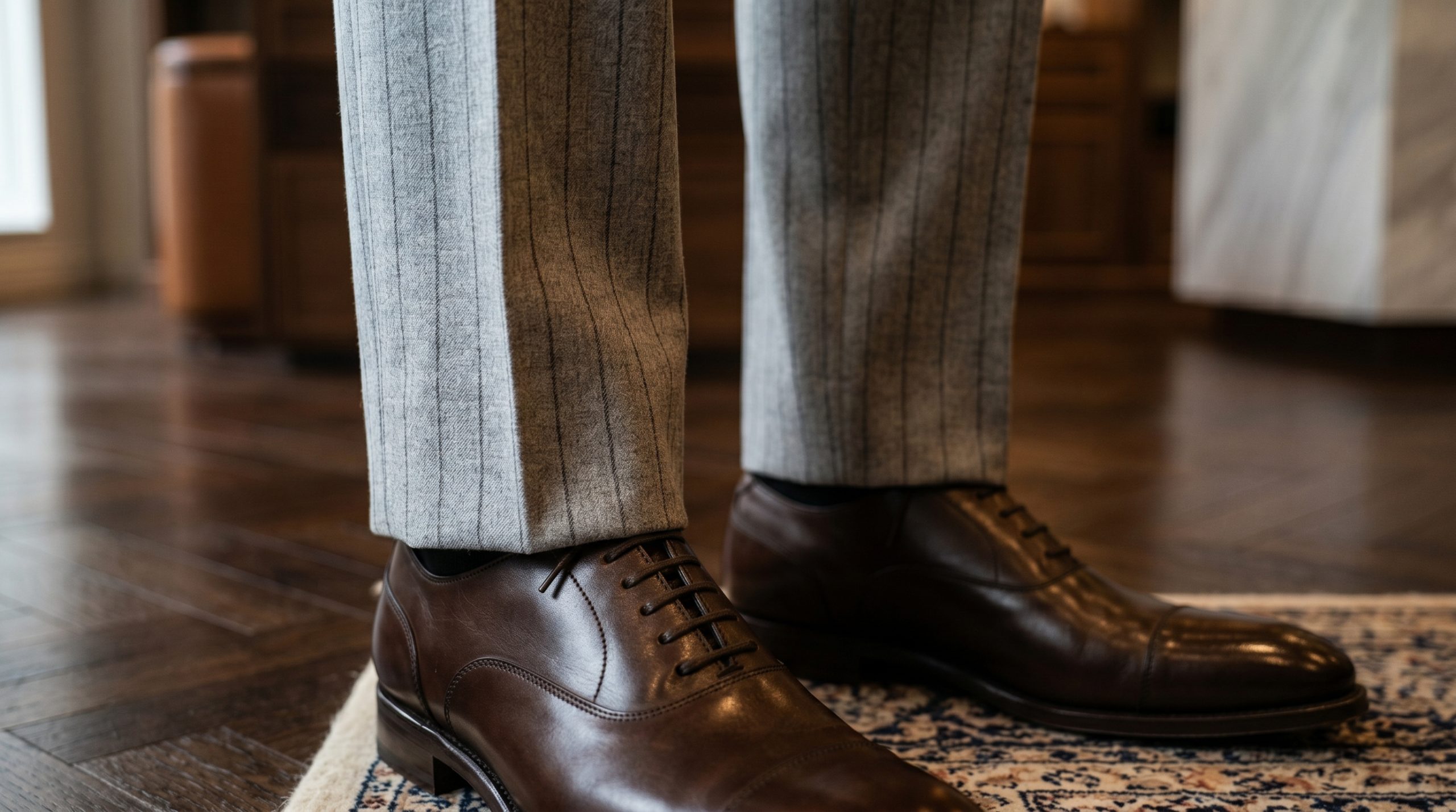 En profesjonelt strøket dressbukse på ben