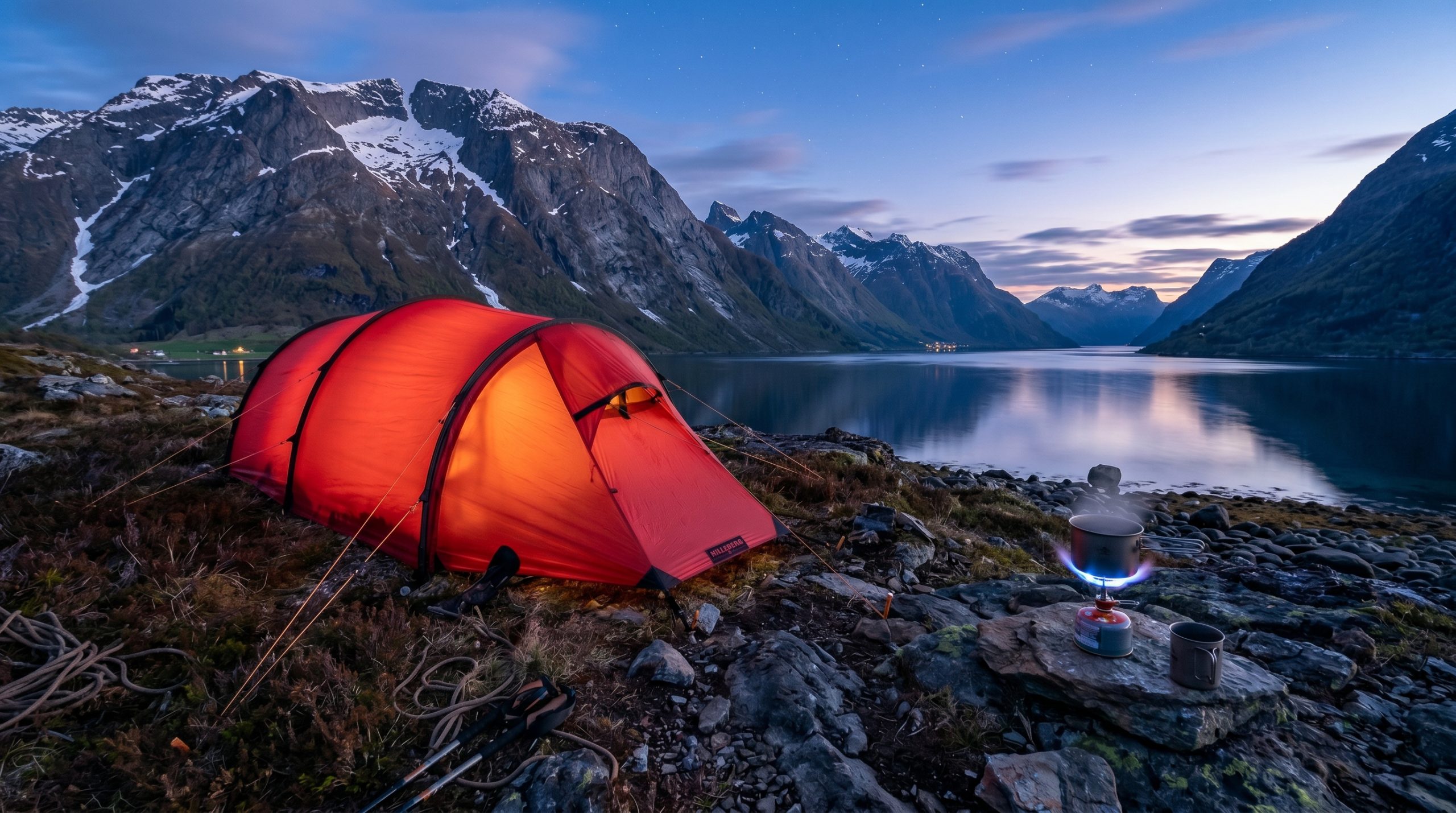 Et telt ved et fjellvann