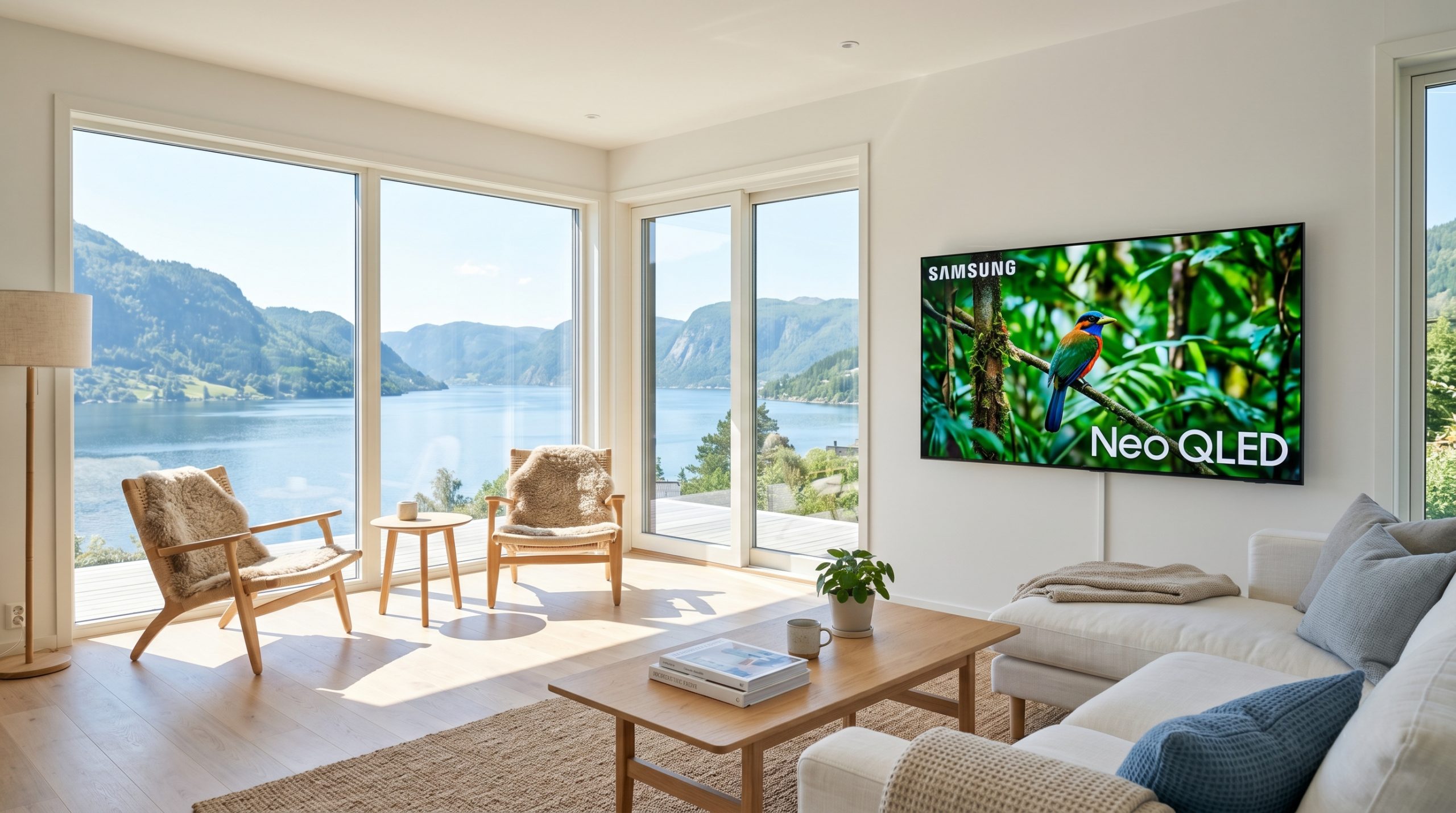 En Samsung NEO QLED TV i en moderne norsk stue