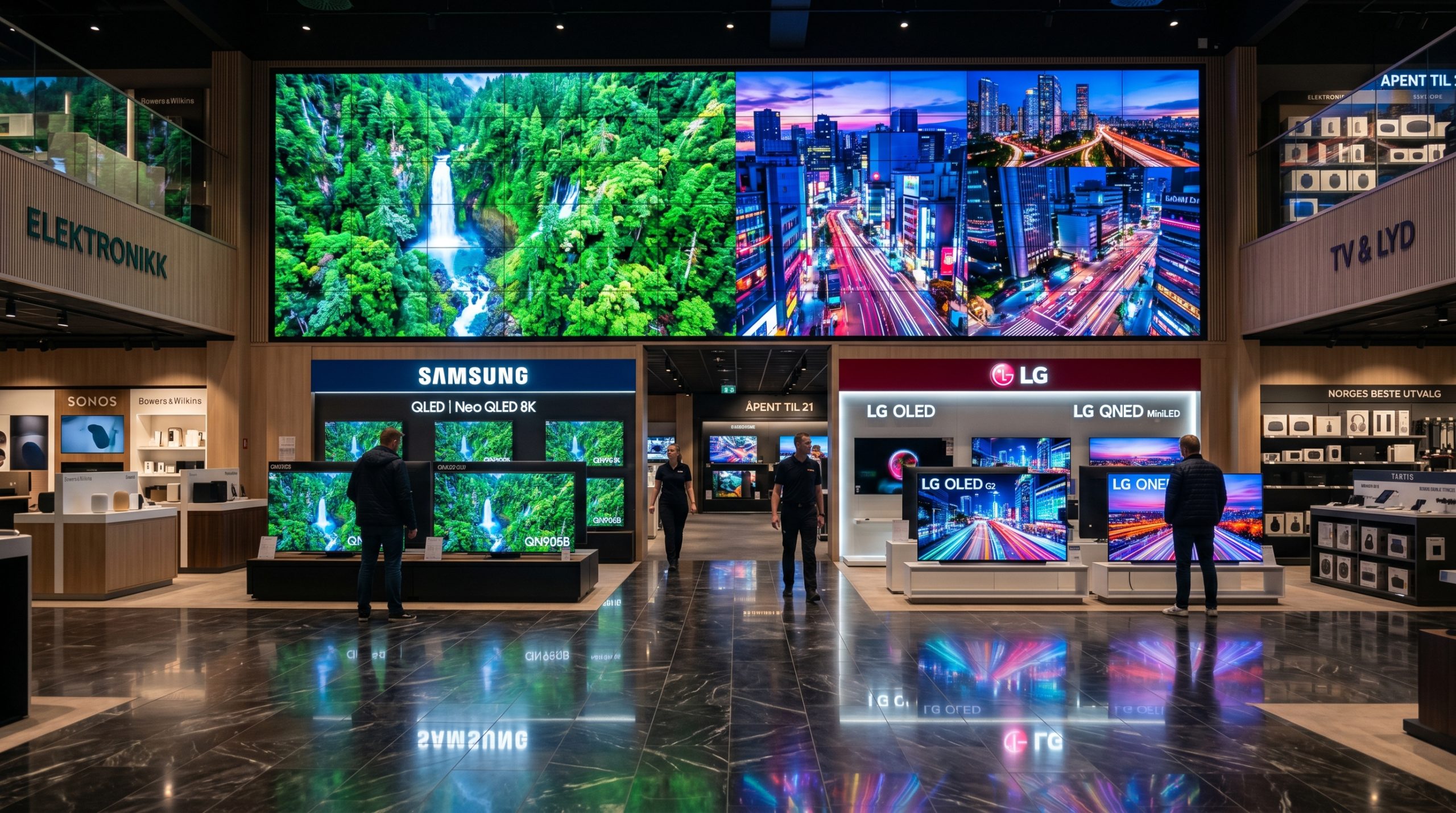 Samsung og LG TVer side om side i en norsk elektronikkbutikk