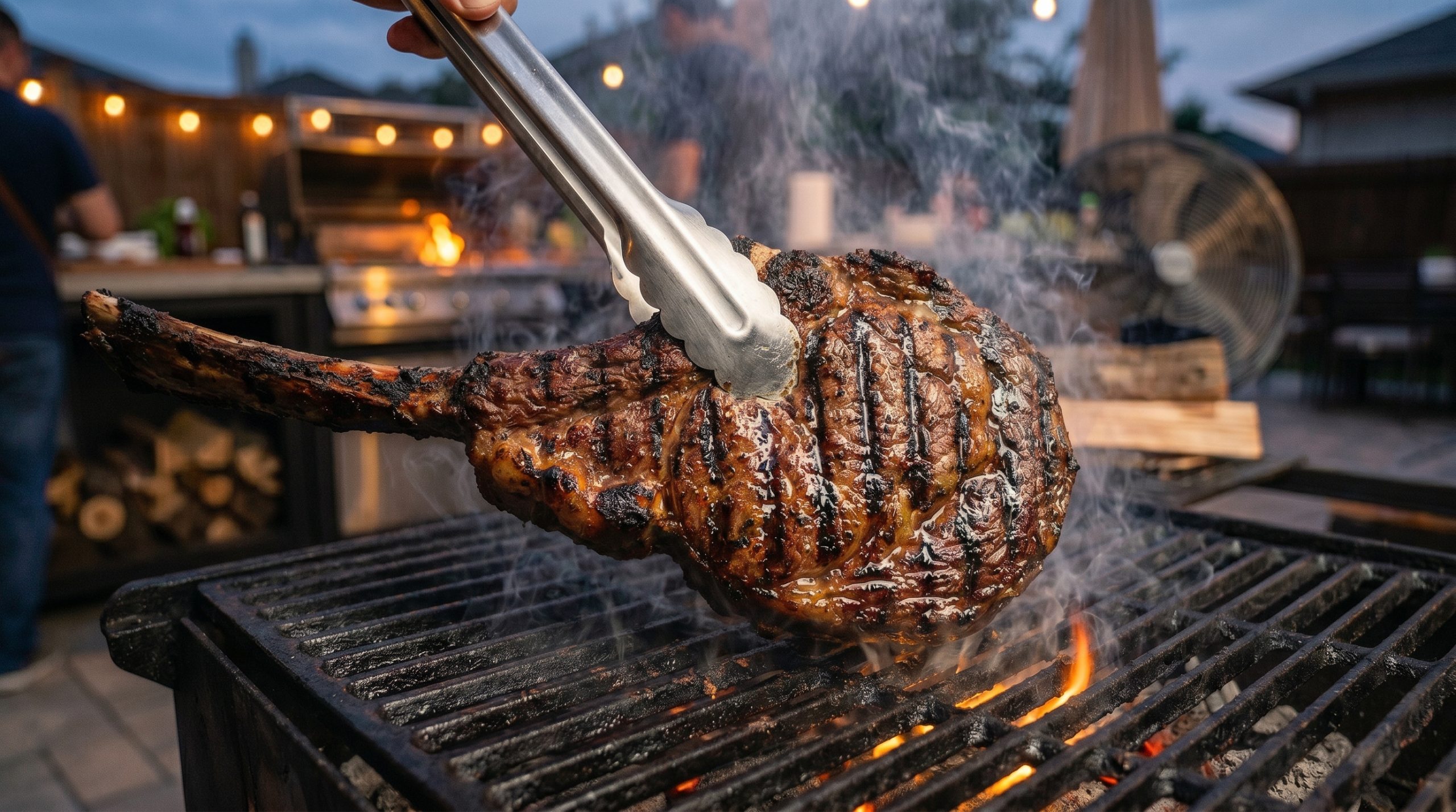 En saftig biff som grilles på en moderne grill